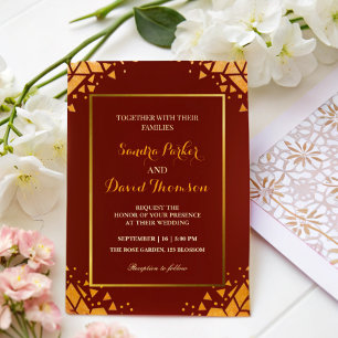 Chic Burgundy Gold Glitzer Moderne, trendige Hochz Einladung