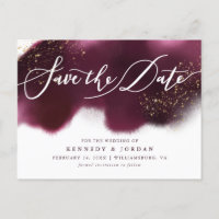Chic Burgundy Gold Glitzer Wedding Save the Date