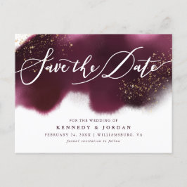 Chic Burgundy Gold Glitzer Wedding Save the Date Ankündigungspostkarte