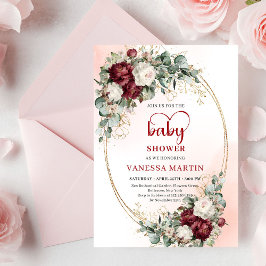 Chic Burgundy Gold Heart-Shaped Font Baby Shower  Einladung