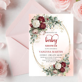 Chic Burgundy Gold Heart-Shaped Font Baby Shower  Einladung