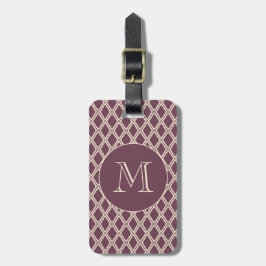Chic Burgundy Ivory Diamond Pattern Monogram Gepäckanhänger