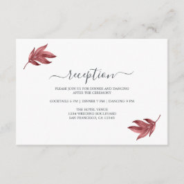 Chic Burgundy Leaf Minimal Hochzeitsempfang Begleitkarte