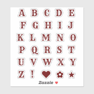 Chic Burgundy Letters   Monogram Alphabet Stickers Aufkleber
