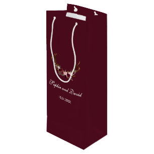 Chic Burgundy Marsala Floral Antlers Wedding Geschenktüte Für Weinflaschen