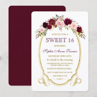 Chic Burgundy Marsala Floral Fall SWEET 16 Einladung