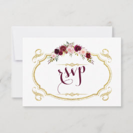 Chic Burgundy Marsala Floral Hochzeit im Herbst UA RSVP Karte