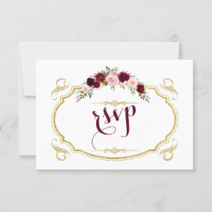 Chic Burgundy Marsala Floral Hochzeit im Herbst UA RSVP Karte