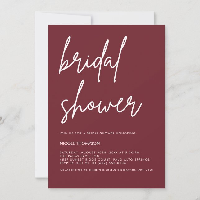Chic Burgundy Modern Bridal Shower Invitation  Einladung (Vorderseite)