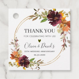 Chic Burgundy Orange Bloral HerbstHochzeit im Herb Geschenkanhänger