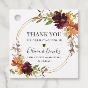 Chic Burgundy Orange Bloral HerbstHochzeit im Herb Geschenkanhänger