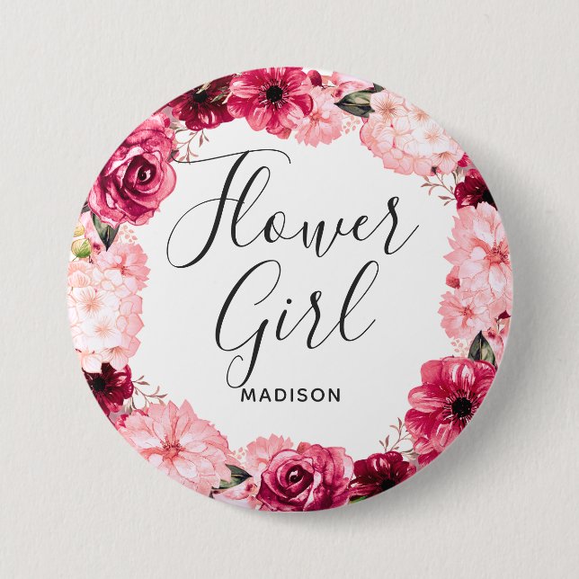 Chic Burgundy & Pink Blumengarten Button (Vorderseite)