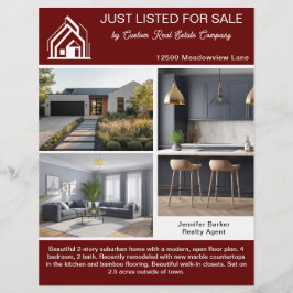 Chic Burgundy Real Estate Home Listing 2 Sided Flyer