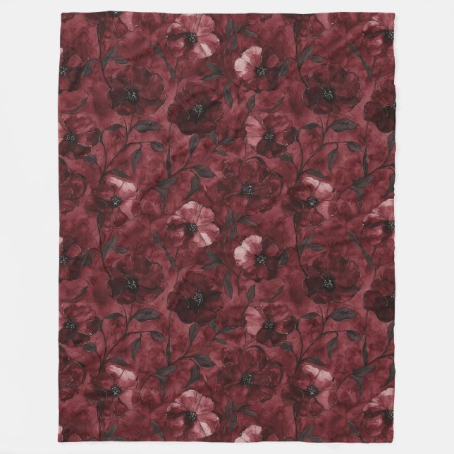 Chic Burgundy Red Floral Fleecedecke (Vorderseite)