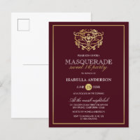 Chic Burgundy Red & Gold Masquerade Sweet 16 Party