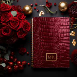 Chic Burgundy Red Imitats Crocodile Business Notizbuch