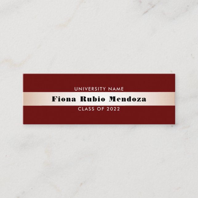 Chic Burgundy Rose Gold Abschluss Name Beilage Mini Visitenkarte (Vorderseite)