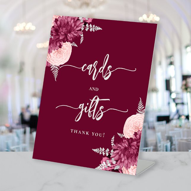 Chic Burgundy Silver Floral Wedding Cards Gifts Sockelschild (Von Creator hochgeladen)