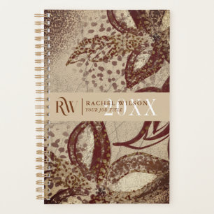 Chic Burgundy und Gold Floral Zeichnend Textur Planer