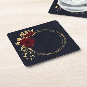 Chic burgundy und Goldmedaille blau Rechteckiger Pappuntersetzer