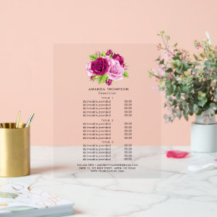 Chic Burgundy und Pink Roses Pricing and Services Acrylschild