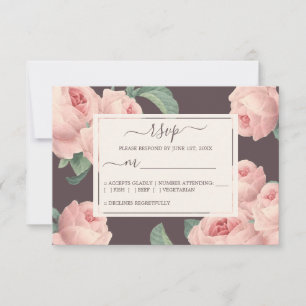 Chic Burgundy Vintag Pink Rose Wedding RSVP Karte