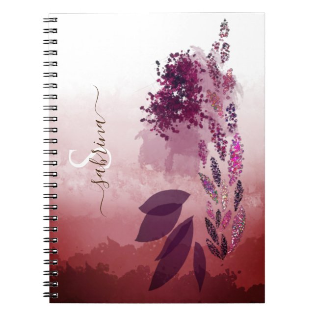 Chic Burgundy Watercolor Floral Monogram Notizblock (Vorderseite)