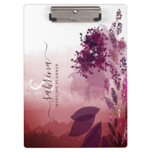 Chic Burgundy Watercolor Floral Monogram Signature Klemmbrett