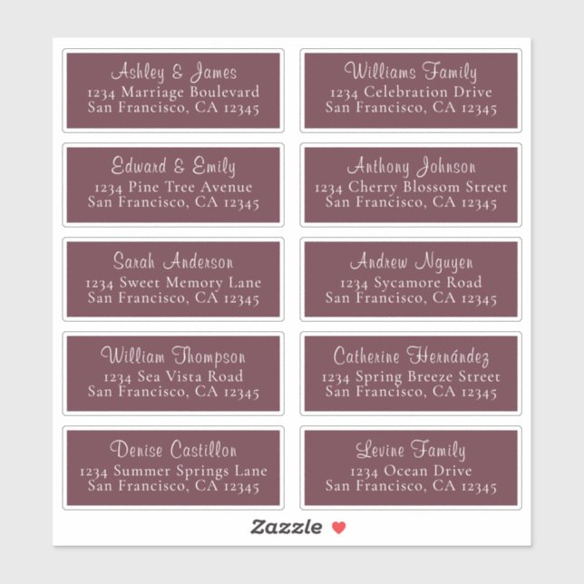 Chic Burgundy Wedding Guest Address Labels (Blatt)