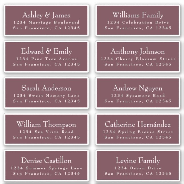 Chic Burgundy Wedding Guest Address Labels (Vorderseite)