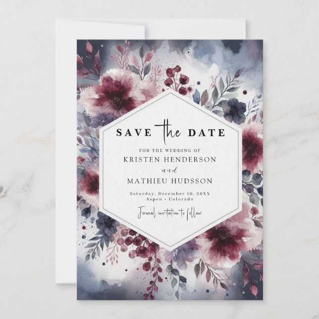 Chic Burgundy Wedding Save The Date (Vorderseite)