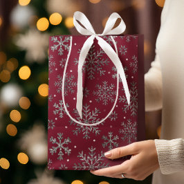 Chic Burgundy Weihnachten mit eleganten Schneefloc Mittlere Geschenktüte