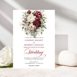 Chic Burgundy White Eucalyptus Wedding Invitation Einladung