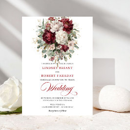 Chic Burgundy White Floral Garden Wedding Invite Einladung