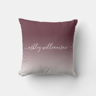 Chic Burgundy White Ombre Effect Monogram Name Kissen
