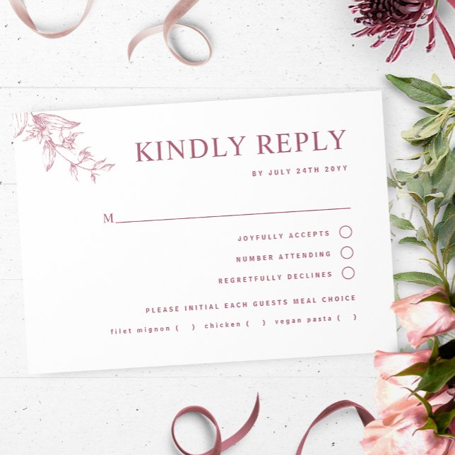 Chic Burgundy White Wedding mit/ohne Mahlzeit RSVP Karte (Von Creator hochgeladen)