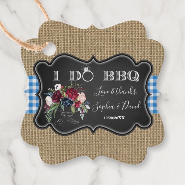 Chic Burlap Gingham und Chalk I DO GRILLEN Geschenkanhänger (Vorderseite)