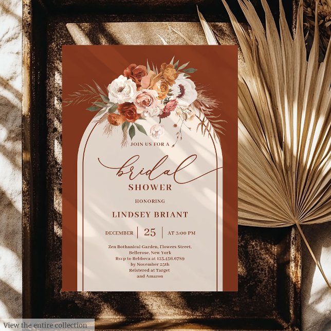 Chic Burnt Orange Pampas Grass Boho Brautparty Einladung (Chic Burnt Orange Pampas Grass Boho Bridal Shower)