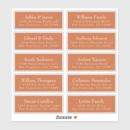 Chic Burnt Orange Wedding Guest Address Labels