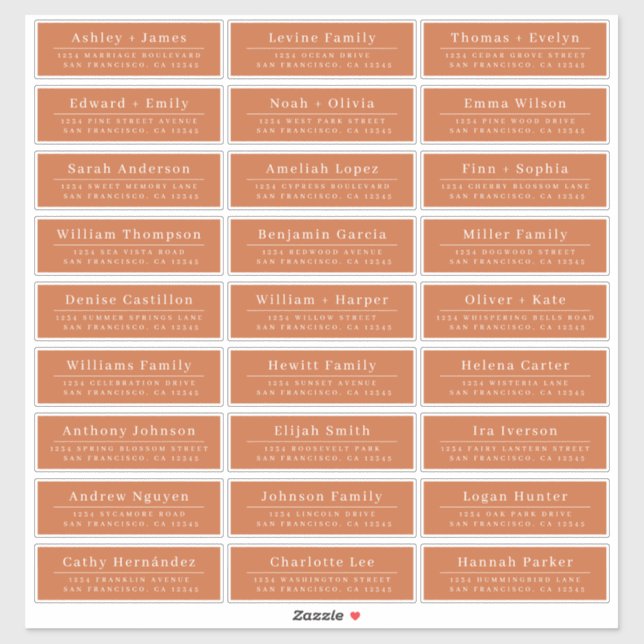 Chic Burnt Orange Wedding Guest Address Labels (Blatt)