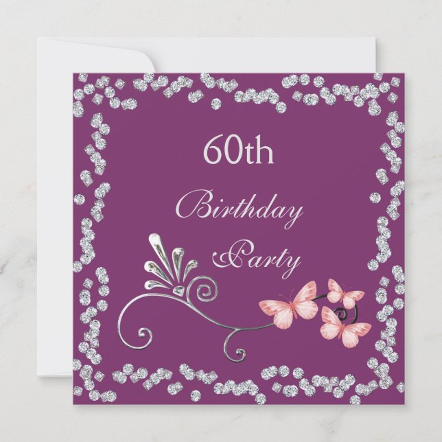 Chic Butterflies & Diamonds 60. Geburtstag Einladung (Vorderseite)