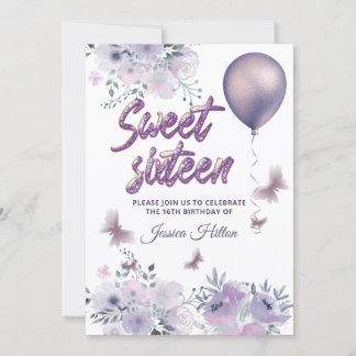 Chic Butterfly Blumenballon lilac 16 . Geburtstag Einladung