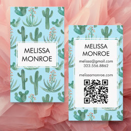 Chic Cacti & Succulents Watercolor QR Code Visitenkarte