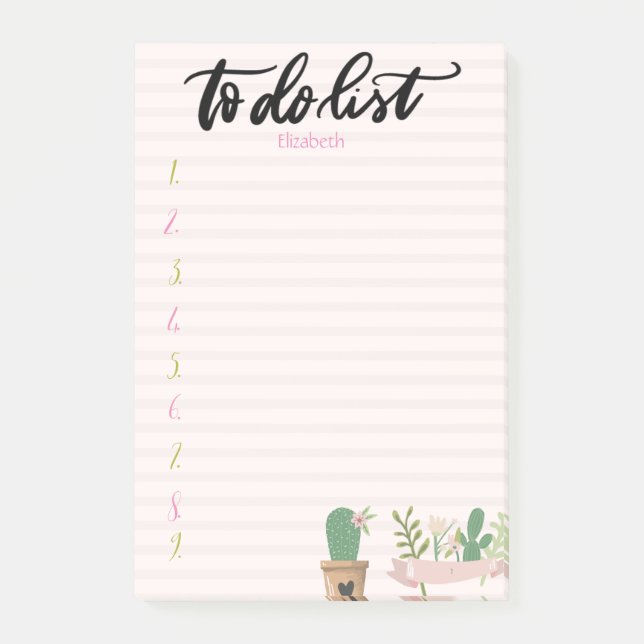 Chic Cactus Blume Pink Striping to do List Post-it Klebezettel (Vorderseite)