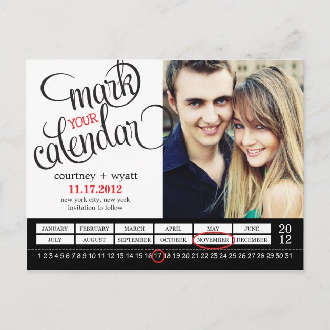 Chic Calendar Foto Save the Date Postkarte (Vorderseite)