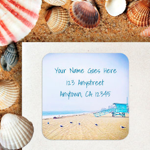 Chic California Beach Seagull Foto Rücksendeadress Quadratischer Aufkleber