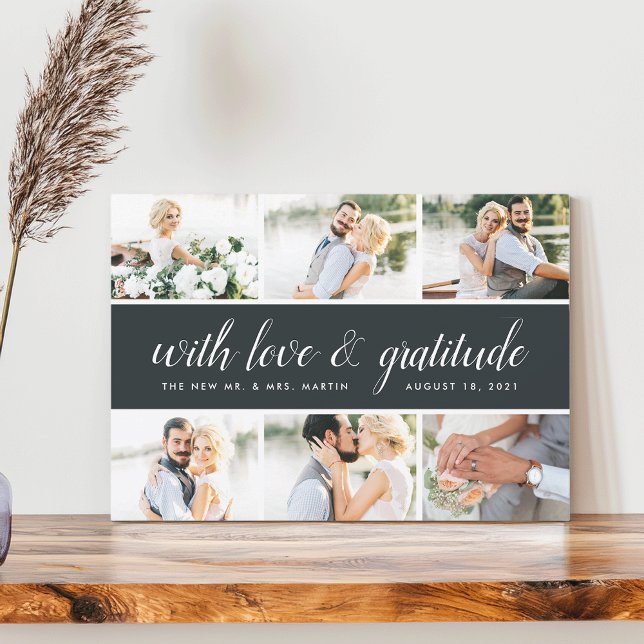 Chic Calligrafie | Foto Collage Wedding Vielen Dan Dankeskarte (Von Creator hochgeladen)