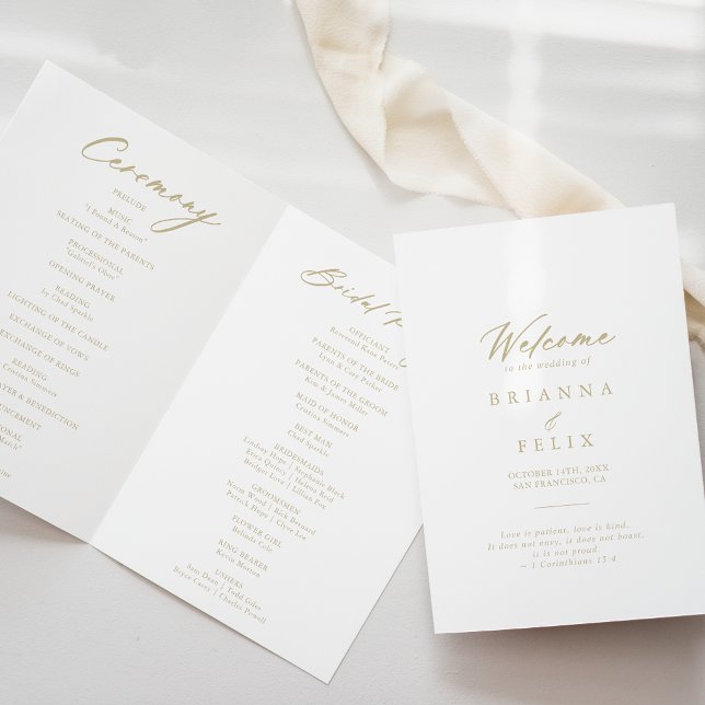 Chic Calligrafy Gold geflochtene Hochzeit Programm (Von Creator hochgeladen)