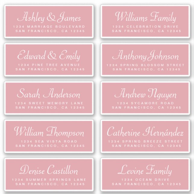 Chic Calligrafy Rose Pink Guest Address Labels (Vorderseite)