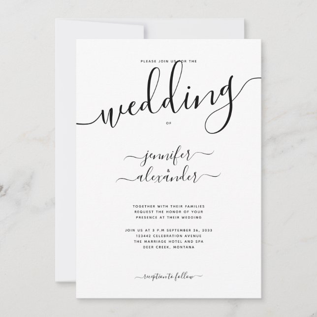 Chic Calligrafy Wedding Einladung (Vorderseite)